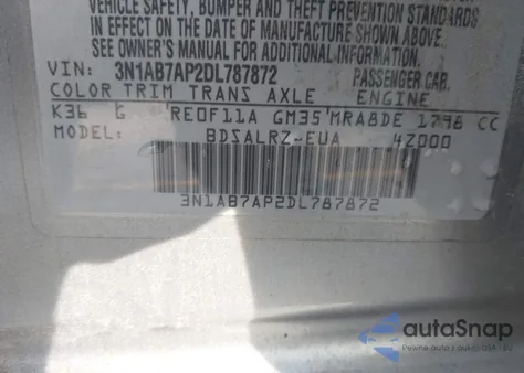 2013 Nissan Sentra Sr z USA, uszkodzony, nr VIN 3N1AB7AP2DL787872